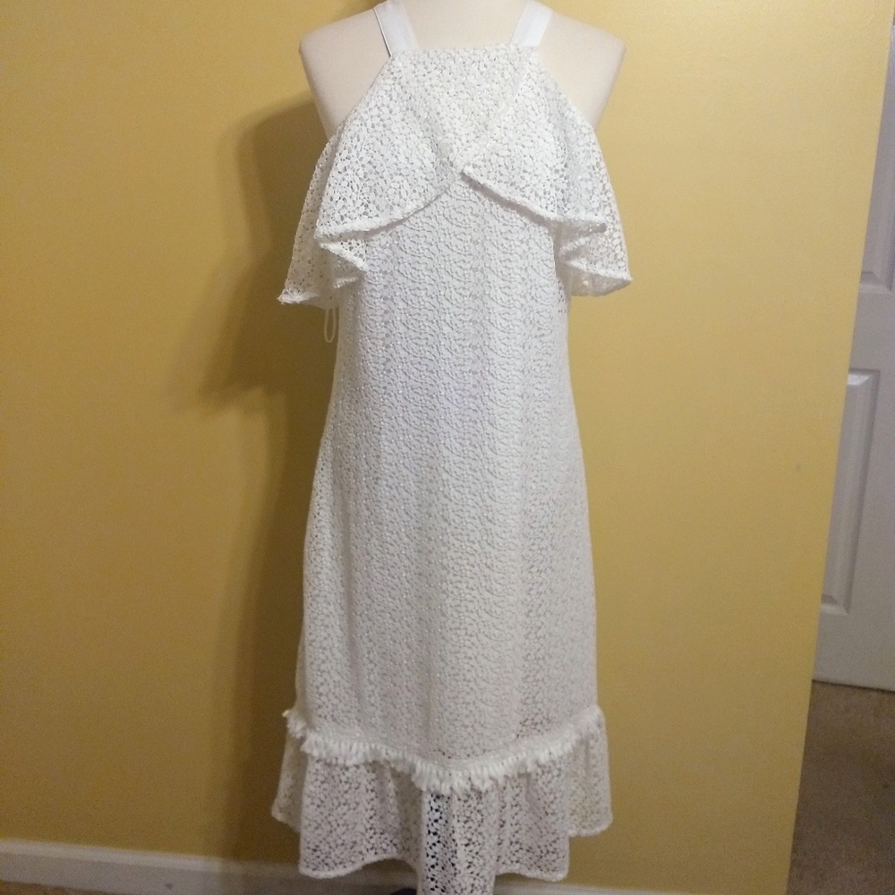 Kaari Blue crochet lace fringe dress NWT medium *Z - Picture 2 of 8